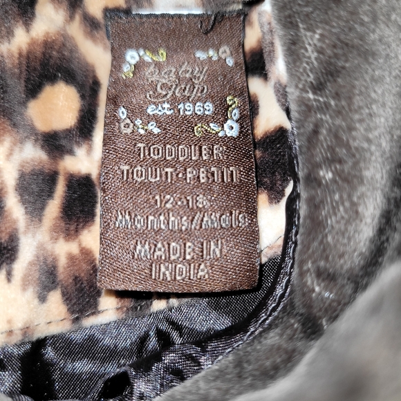 Vintage Baby GAP Brown Velour Peter Pan Collared Dress Animal Print Trim 12-18 - Picture 5 of 5